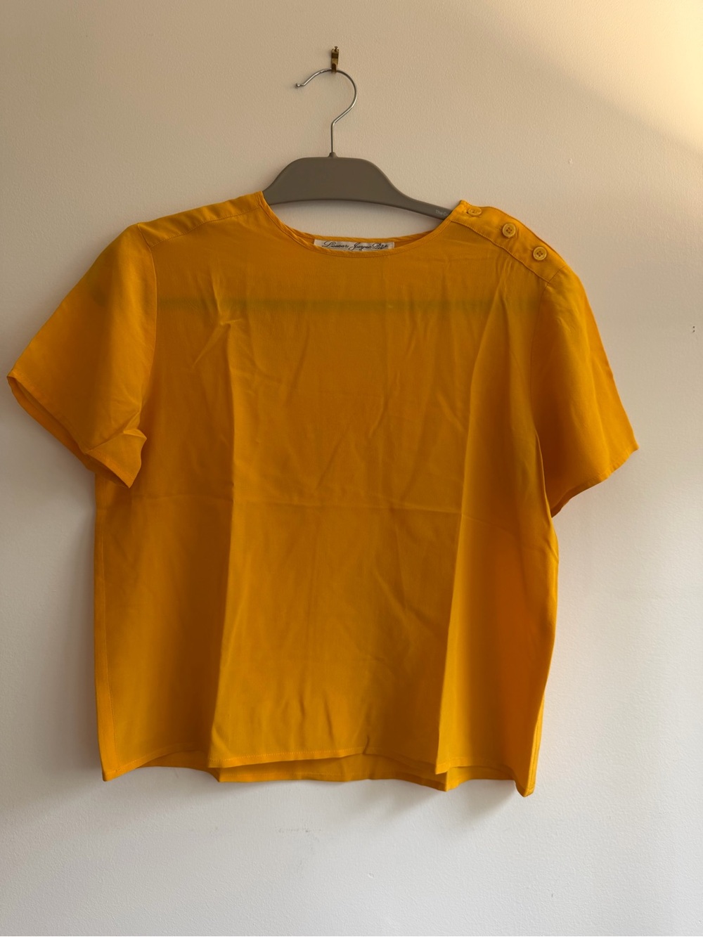 Women's Vintage Silk Short Sleeve Button-Shoulder Top - Mustard